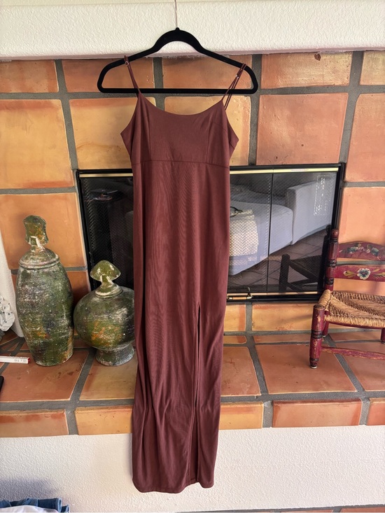 wild fable Dresses & Skirts - Women’s chocolate Brown ribbed Slip Maxi Dress - Sleek Spaghetti Strap Dress